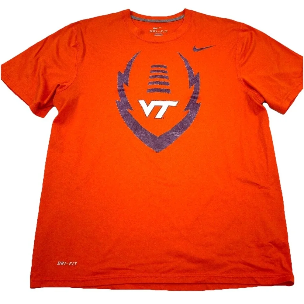 Virginia Tech Hokies Shirt Men Medium Orange Nike Dri Fit Performance Training T